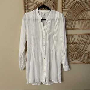 J. Jill Love White‎ Linen Tunic Top Pintuck Pleated Beachy Coastal Women's S B45